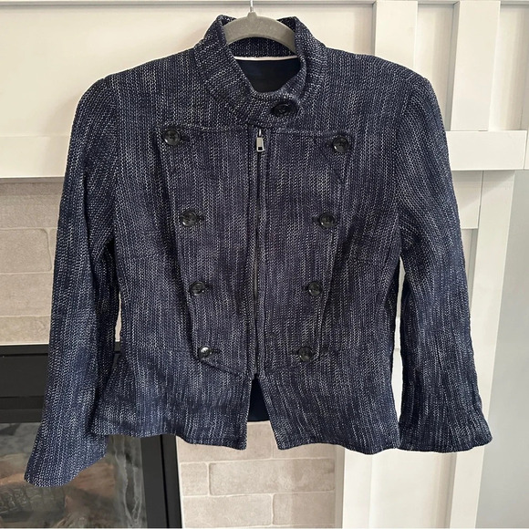 Banana republic Blue & White  Blend Tweed Blazer Size 0 - Picture 1 of 5